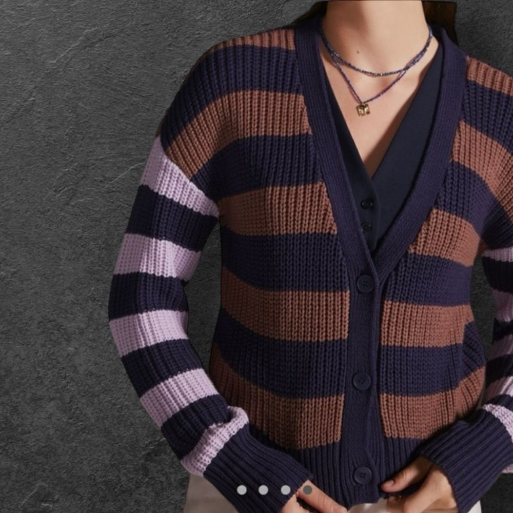Anthropologie Maeve Striped Navy and Brown Women's Sweater